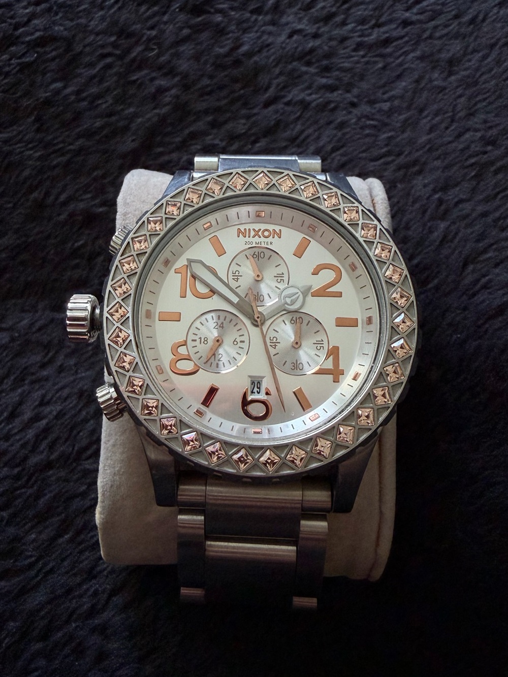 Nixon - 42-20 Silver Watch with Rose Gold Crystals (Needs Battery)